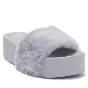Sophia Faux Fur Slide Sandal In Grey
